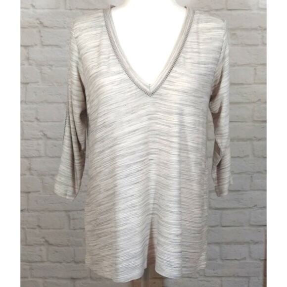 W Buckle BKE Striped Marled Heather Grey V Neck Oversized Top Tee Shirt NWT XS - Picture 3 of 8